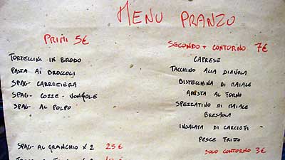 Trattoria Accadi’s menu