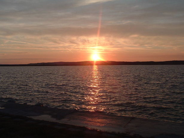 sun setting over Lake Velence in Hungary