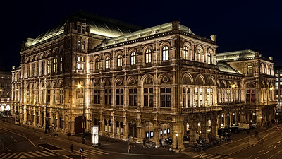Vienna Opera lit up at night