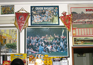 1970's-era football memorabilia at the San Calisto.