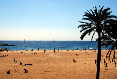 people on beach in Barcelona