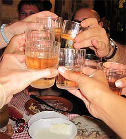 Sampling the local vino in Frascati.