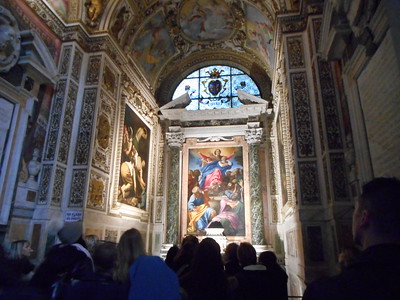 "The Crucifixion of St. Peter” painting on display in Santa Maria Del Popolo