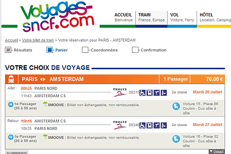 Book sale fares directly on the SNCF website