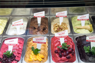glass display of sorbets