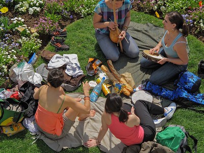 friends having picnic in park