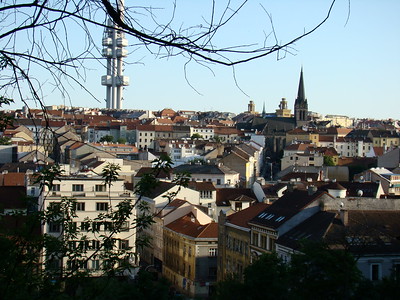 aerial view of Zizkov neighborhood Prague