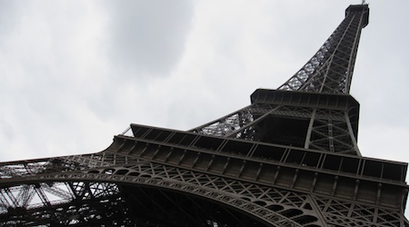 worm's eye view of Eiffel Tower