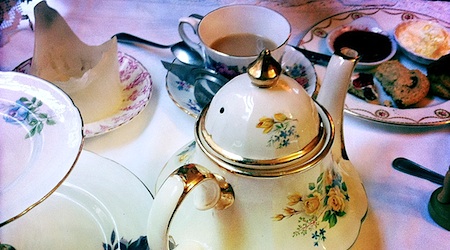 floral tea kettle and cups
