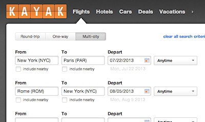 Kayak multi-city search