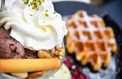 bowl of ice cream and waffle
