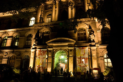 museum lit up at night