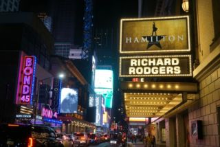 Hamilton sign at Broadway theater