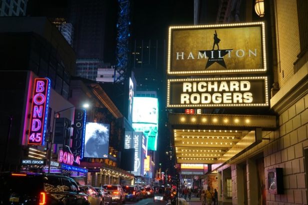 Hamilton sign at Broadway theater