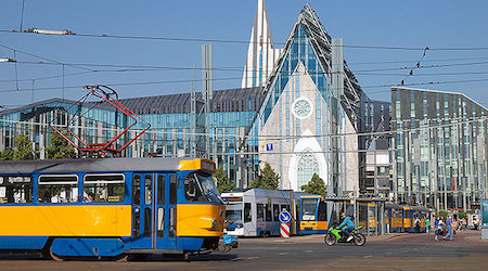 buses driving through Leipzig city center