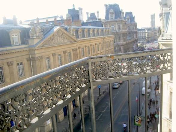 view of Paris from hotel balcony