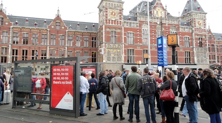 people in line for a tram