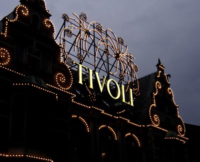 Tivoli entrance lit up at night