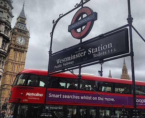 London Bus parked at bus stop