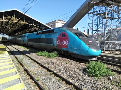 a blue Ouigo train