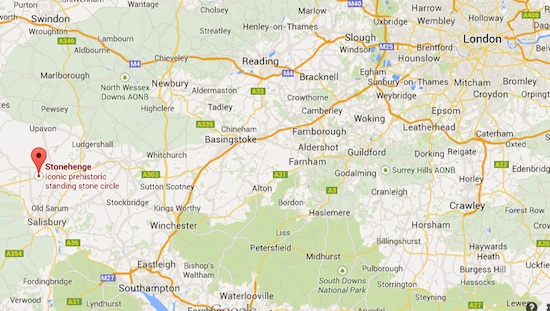 Stonehenge is located southwest of London.