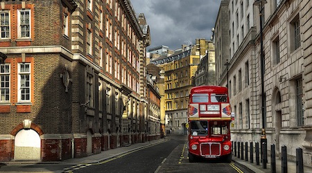 Red double decker bus in London