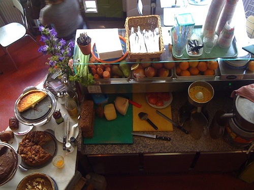 aerial view of buffet of fruit in a restaurant