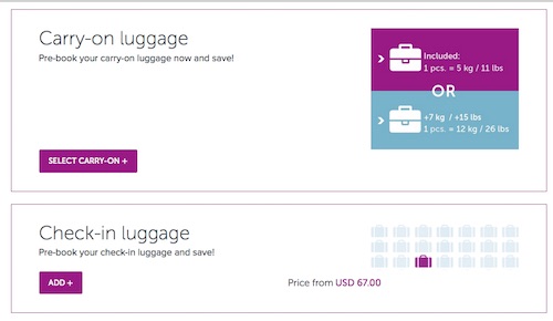 You’re permitted one free carry-on item up to 11 pounds—and this includes your personal item. Image: Courtesy Wow Airlines