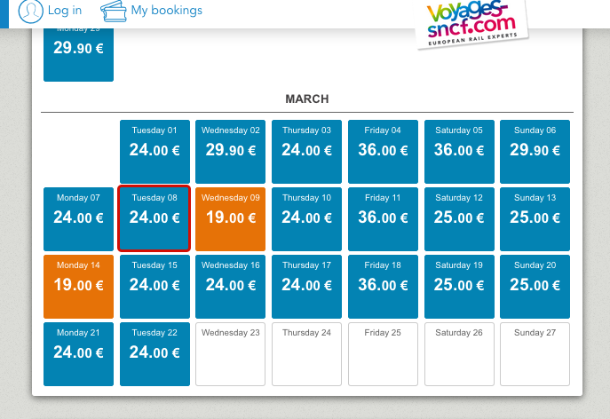 The SNCF Best Price calendar makes it easy to find the cheapest tickets for your dates.