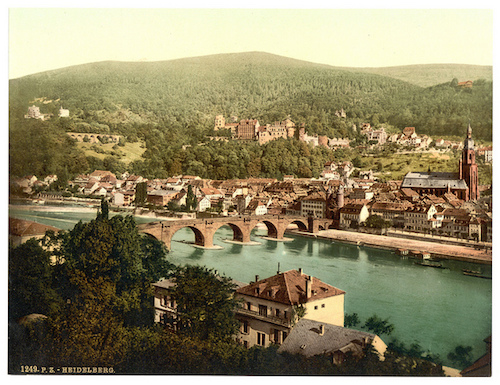 Aerial view of Philosophenweg, a walking path by the river in Heidelberg, Germany