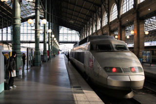TGV train boarding at Gare du Nord station