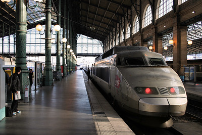 TGV train boarding at Gare du Nord station