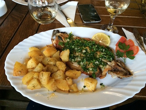 Pan fried trout from a local fishery is a specialty at Kosovo Houses. 