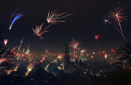 Fireworks light up over Freiburg on New Year's Eve. Photo: Orest