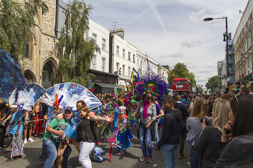 Jump into the streets of Notting Hill during their annual Carnival celebration. Photo: Angel G.