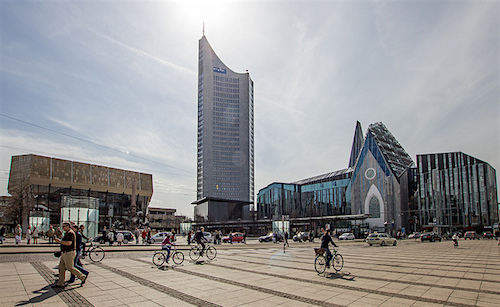 Ride up to the top of the Panorama Tower for a view of Leipzig. Photo: Koss