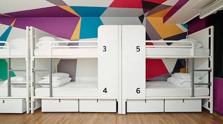colorful room with white bunk beds