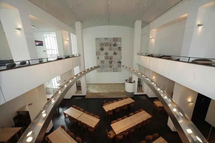 aerial view of hotel lounge and study areas