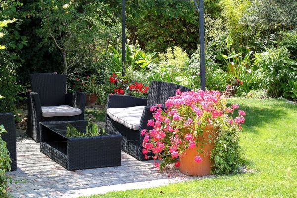 patio seats in a garden