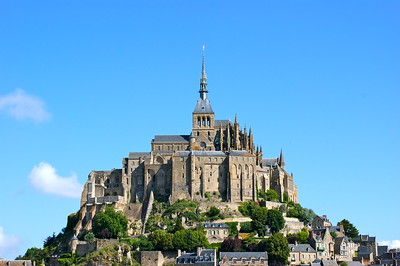 large ancient abbey located on an island