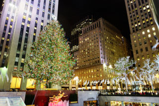 Christmas tree and lights around Rockefeller Center