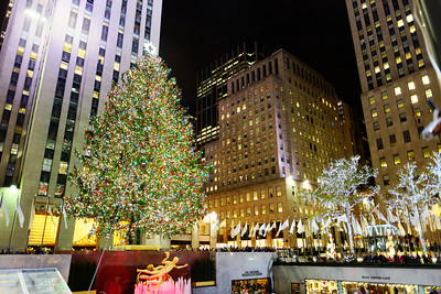 Christmas tree and lights around Rockefeller Center