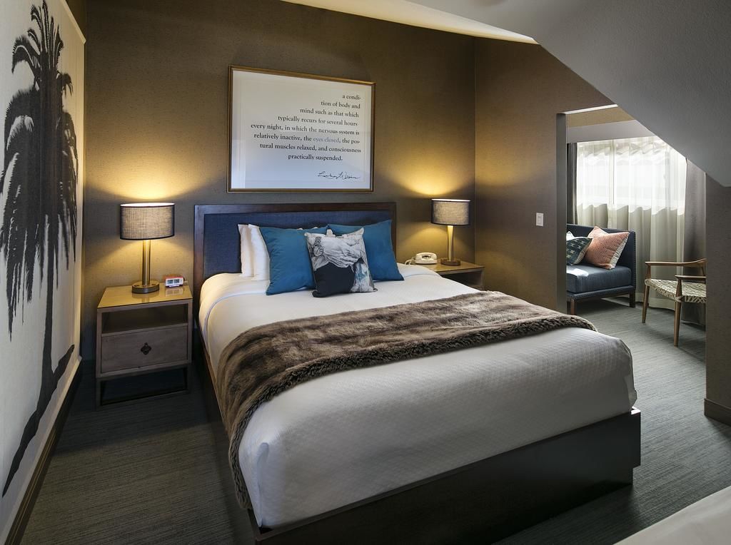 stylish brown hotel room at Hotel Hermosa near Manhattan Beach, California