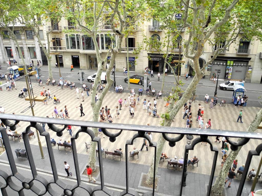 hotel balcony over a pedestrian street in Barcelona